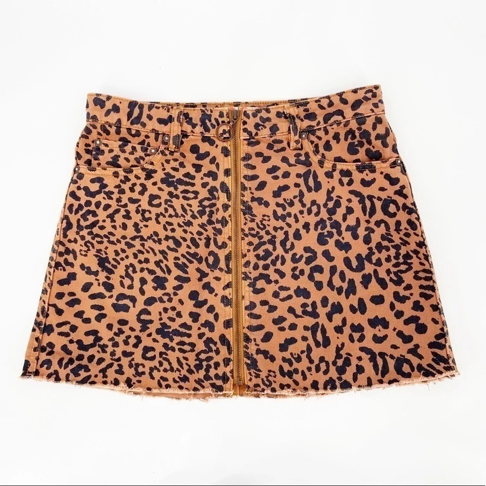 Free People Zip It Up Leopard Print Mini Skirt